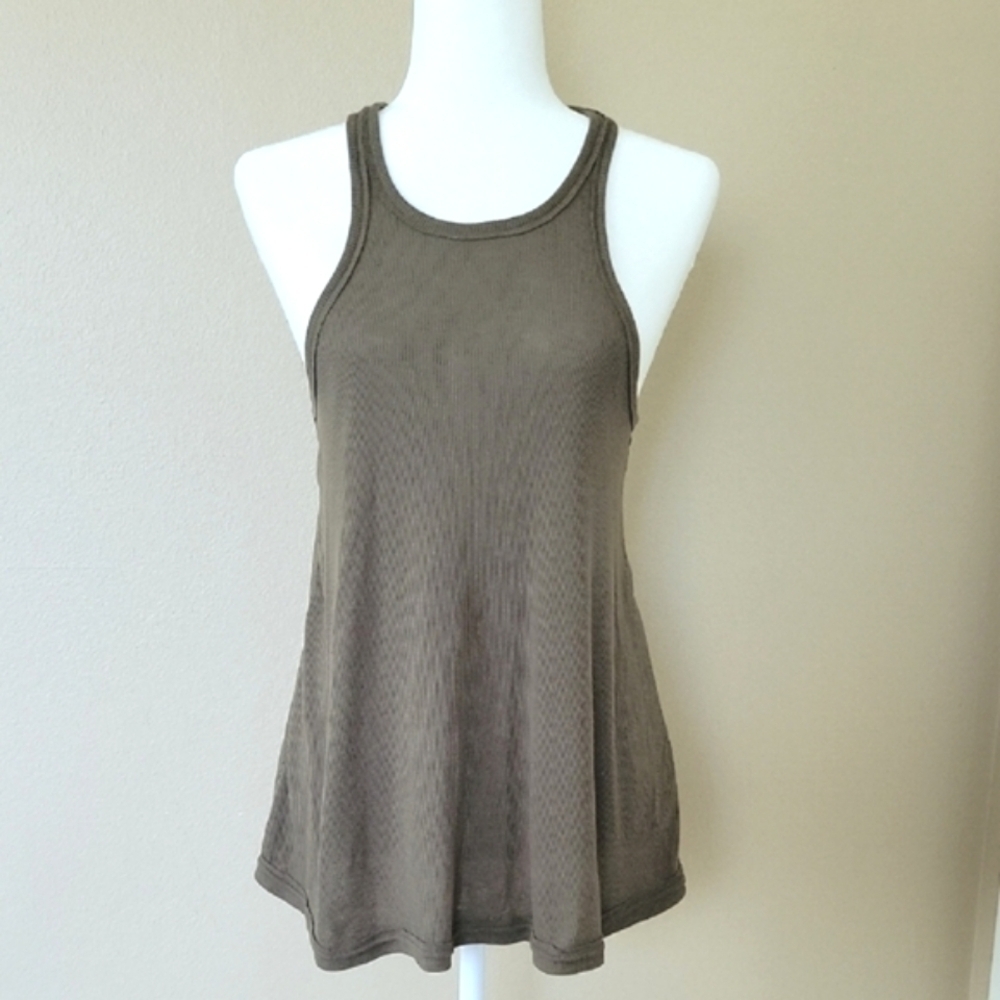 Free People Long Beach Army Green Ribbed Relaxed Racerback Tank Top - Size M